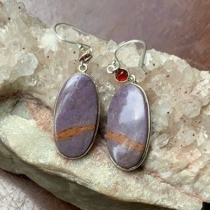 LAVENDER JADE & GARNET 925 STERLING SILVER EARRINGS
